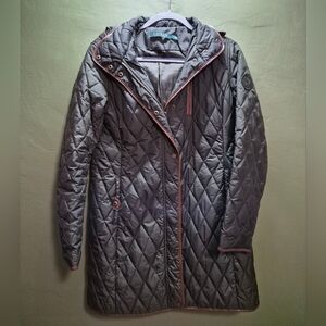 Lauren Ralph Lauren Quilted Hooded Coat Gray Size M